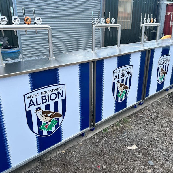 Branded mobile bar caddies for West Bromwich Albion FC - Morepour Drinks Dispense