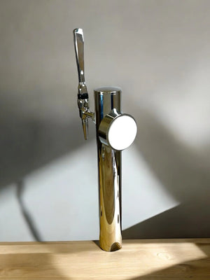 Chrome beer tap tower font
