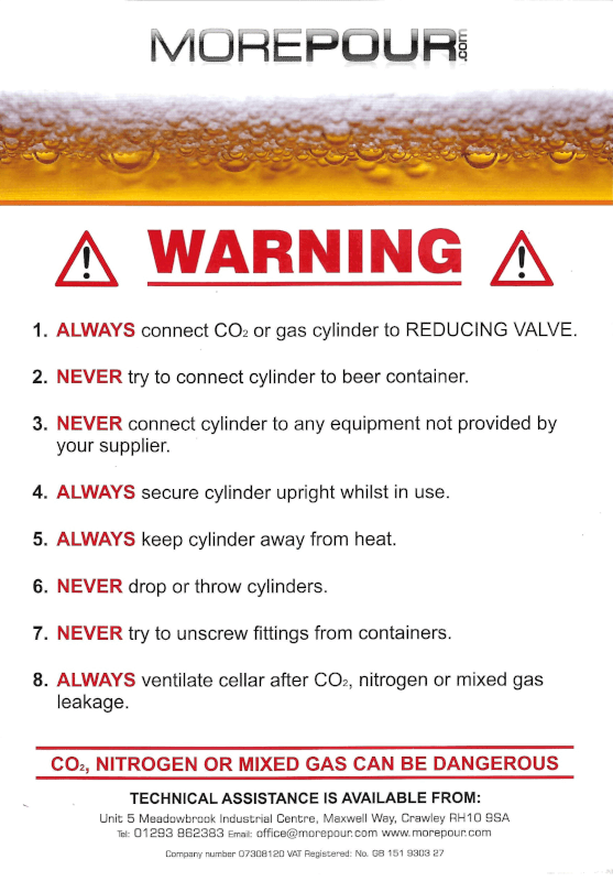 CO2 Warning card - Morepour Drinks Dispense
